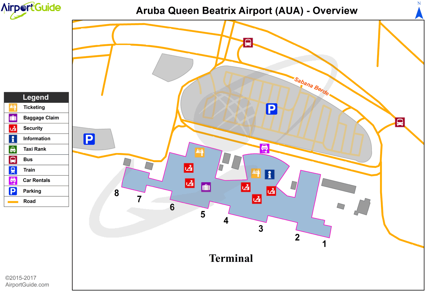 Oranjestad Queen Beatrix International (AUA) Airport Terminal Maps
