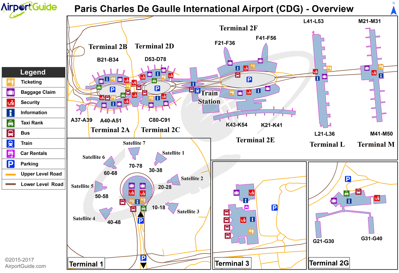 Paris Charles de Gaulle Airport map. Terminals. Metro.