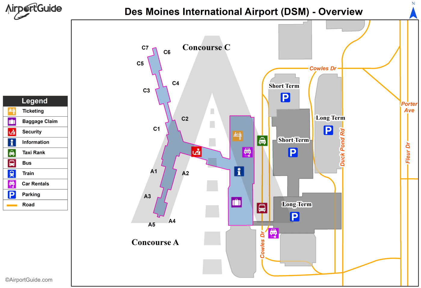 Des Moines Des Moines International (DSM) Airport Terminal Maps