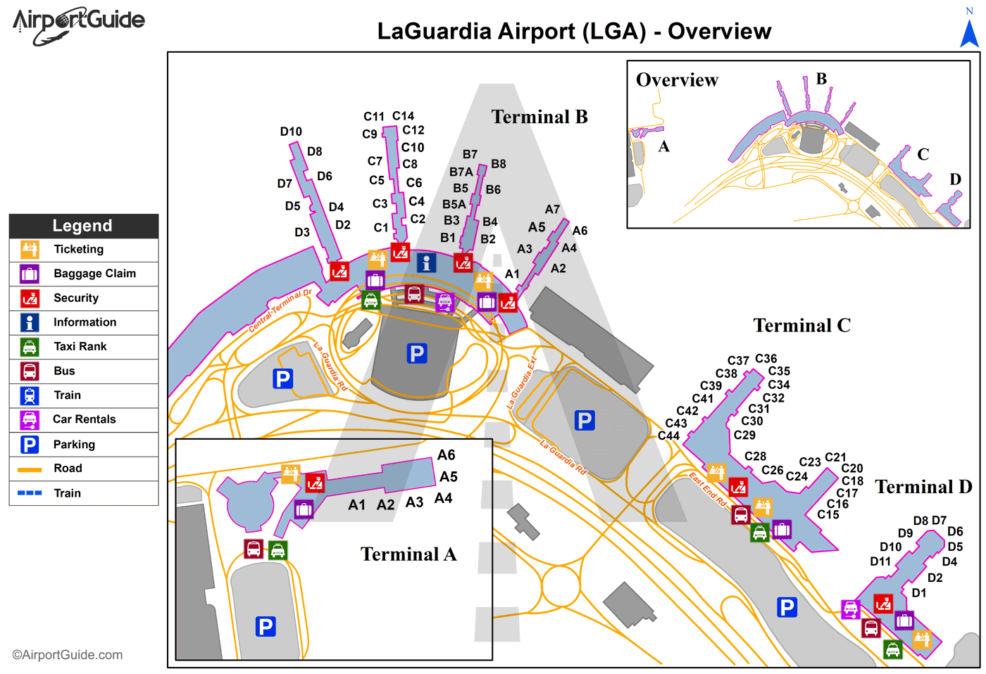 Map Of Laguardia Airport Terminals New York   Laguardia (LGA) Airport Terminal Maps   TravelWidget.com