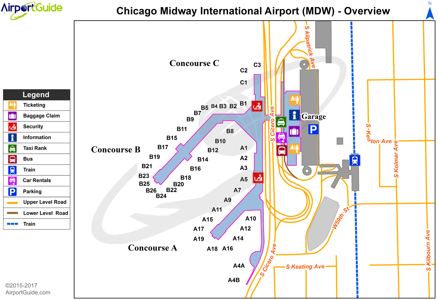 Chicago Chicago Midway International MDW Airport Terminal Maps   MDW Overview Map 